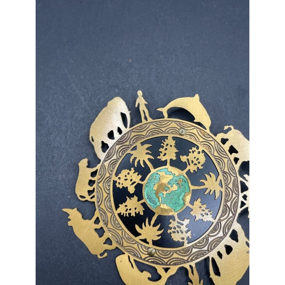 Vintage Signed Silver Forest One World Earth Brass Animal Tree Brooch Pin - Picture 4 of 13